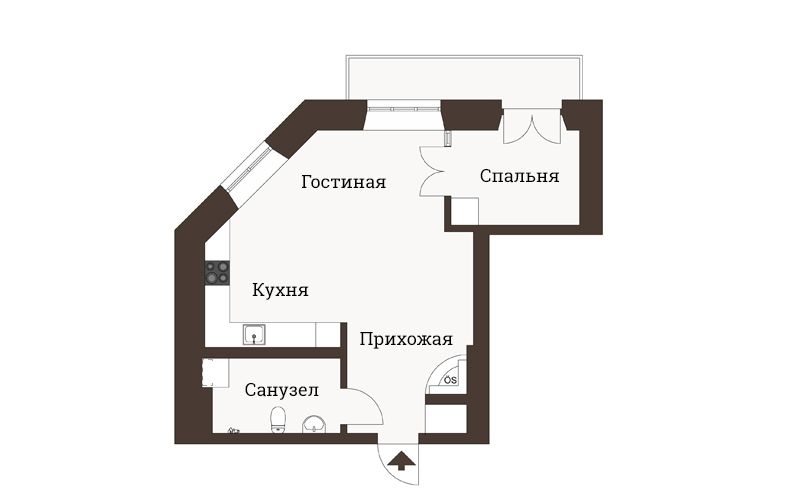 Интерьер и планировка двухкомнатной квартиры 43-44 метра