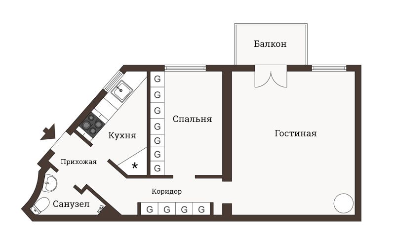 Интерьер и планировка двухкомнатной квартиры 43-44 метра
