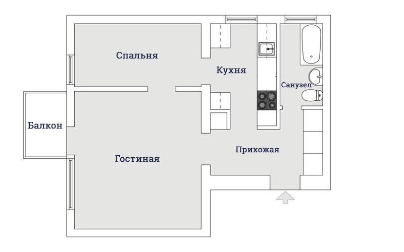 Интерьер и планировка двухкомнатной квартиры 43-44 метра