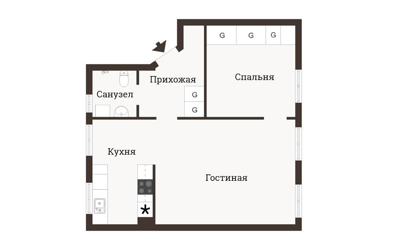 Интерьер и планировка двухкомнатной квартиры 43-44 метра