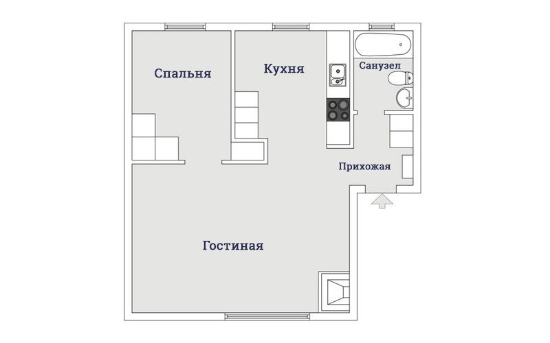 Современный интерьер двухкомнатной квартиры 45 метров: планировка и дизайн